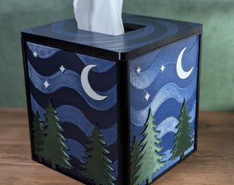 Starry Forest Tissue Box Cover – Nature Inspired Bathroom & Home Accent