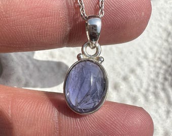 Iolite Pendant Necklace, Sterling Silver, Minimalist Gemstone Jewelry, December Birthstone
