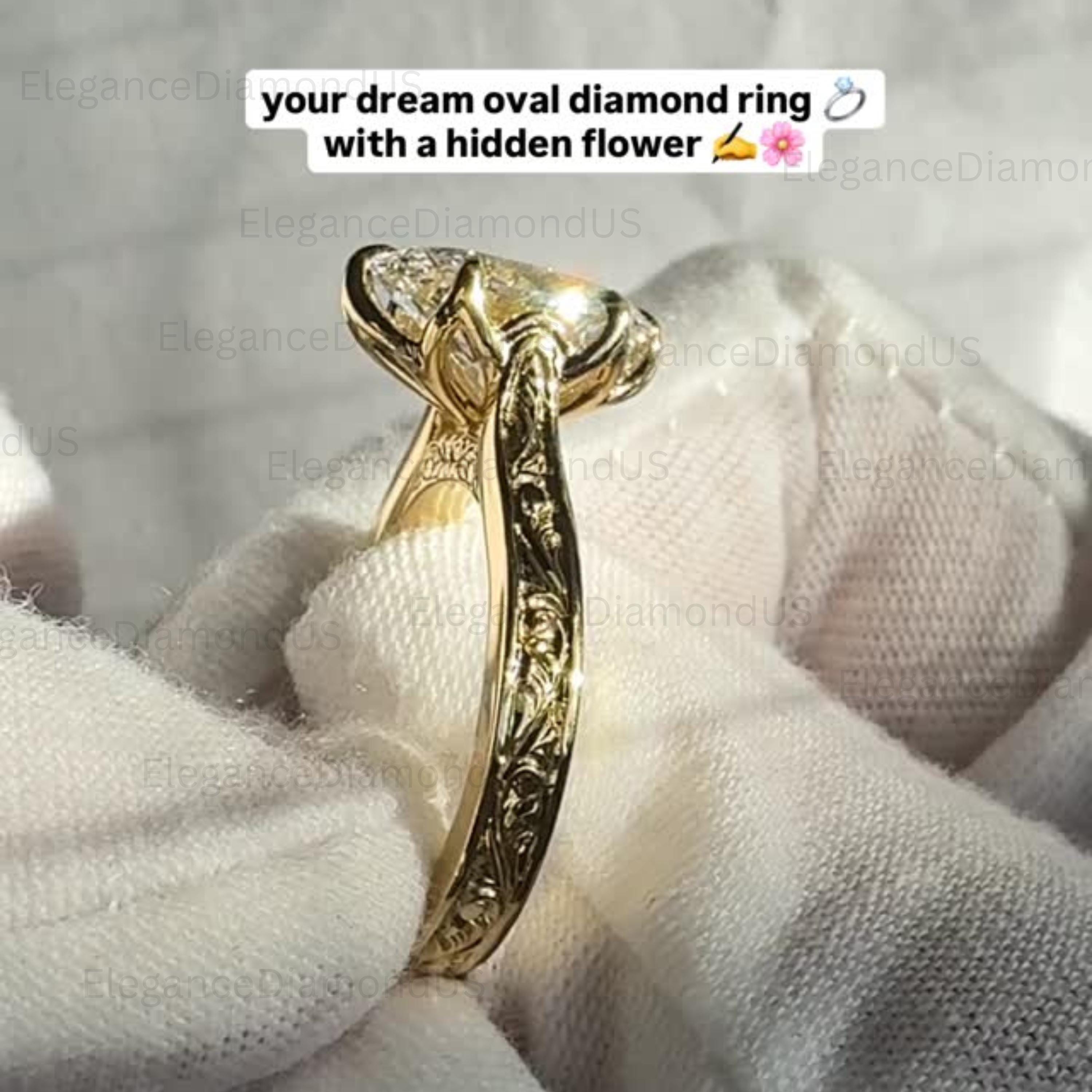 Hand Engraved Oval Engagement Ring - Etsy