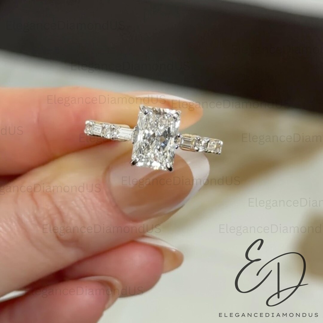 2ct Radiant Cut Engagement Ring With Hidden Halo, Lab Grown Diamond or ...