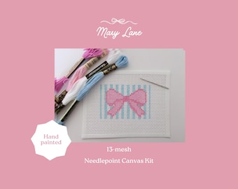 Pink Bow Needlepoint Kit: Beginner Friendly Embroidery