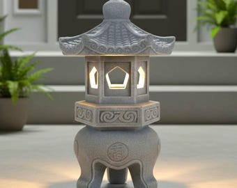 Zen Pagoda Spire Lantern, Japanese Stone Landscape Light, Solar Powered Courtyard Accent