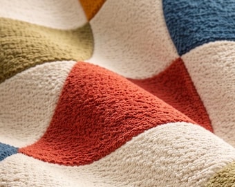 Alfombra geométrica moderna de mediados de siglo, alfombra retro de lana tejida a mano de 7x10 con bloques de color, alfombra bohemia contemporánea para sala de estar, decoración personalizada para el hogar.