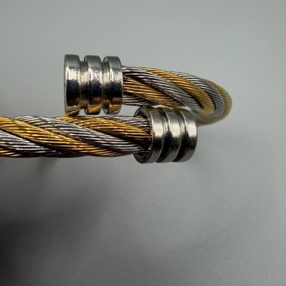 Two-Tone Twisted Cable Bangle, Adjustable Stainle… - image 6