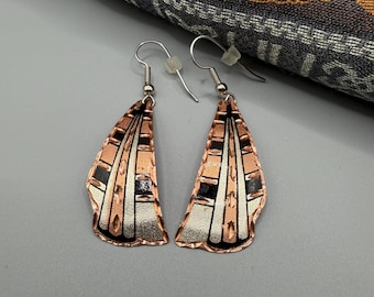 Vintage Copper Teardrop Dangle Earrings | Handcrafted Geometric Statement