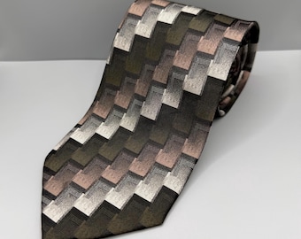 Vintage Handmade Geometric Silk Tie | Earth Tone Men’s Necktie | Peacock Brand