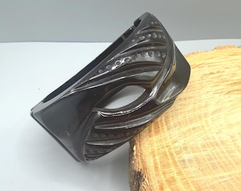 Vintage Black Carved Resin Bangle Bracelet | Art Deco Style Statement Jewelry