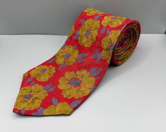 Vintage Floral Silk Tie by Ports International | Red Necktie | Crafted in Italy