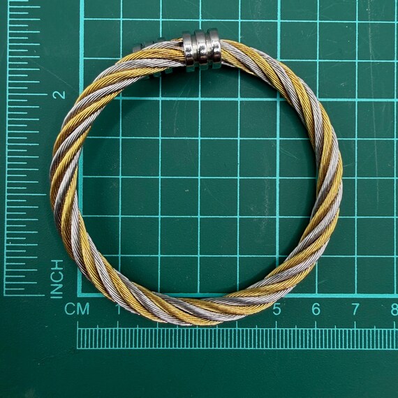 Two-Tone Twisted Cable Bangle, Adjustable Stainle… - image 8