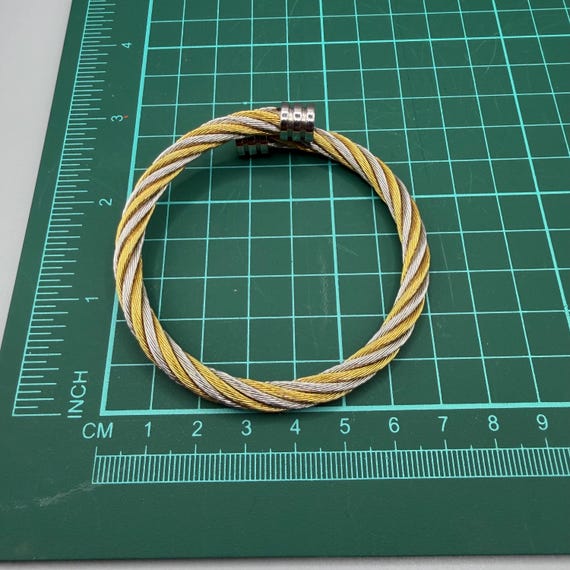 Two-Tone Twisted Cable Bangle, Adjustable Stainle… - image 9