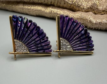 Butler Vintage Clip On Earrings | Purple Fan Rhinestone Gold