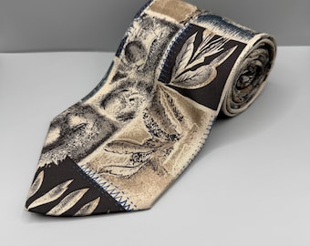 Vintage Silk Leaf Print Tie by BOSA | Earth Tone Necktie