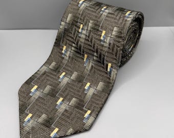 Vintage Geometric Silk Tie by Guy Laroche | Earth Tone Men’s Necktie