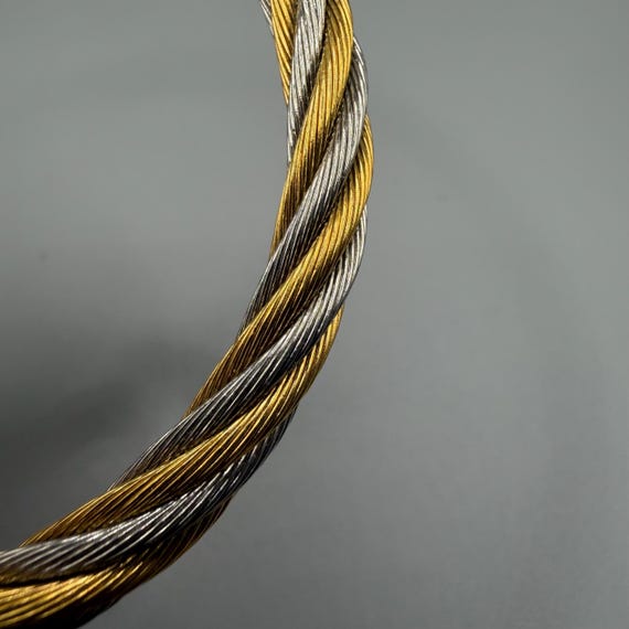 Two-Tone Twisted Cable Bangle, Adjustable Stainle… - image 7