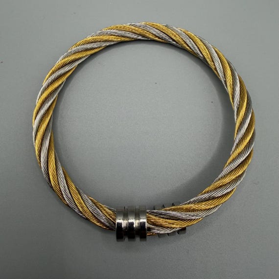 Two-Tone Twisted Cable Bangle, Adjustable Stainle… - image 5