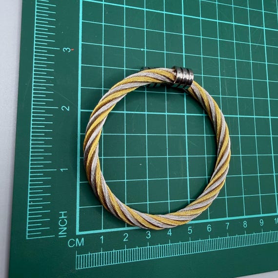 Two-Tone Twisted Cable Bangle, Adjustable Stainle… - image 10