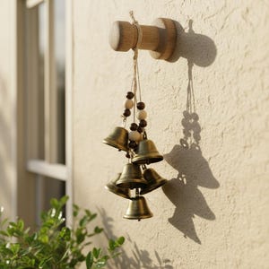 Rustieke heksenbel met houten kralen – beschermingsbedel voor deurknop – spiritueel hangdecor