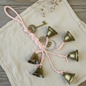 Pink Hemp Rope Witch Bells – Metal Charm for Door Knob,  Rustic Style Home Protection