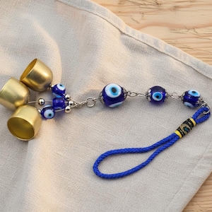 Hanging Evil Eye Witch Bells – Three Bronze Bells Charm for Home Blessing and Protection.