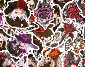 Pack of 50 Gothic Anime Girl Stickers, Dark Rose Skull Stickers, Witchy Art Stickers, Goth Stickers, Waterproof Stickers for Teens, Adults