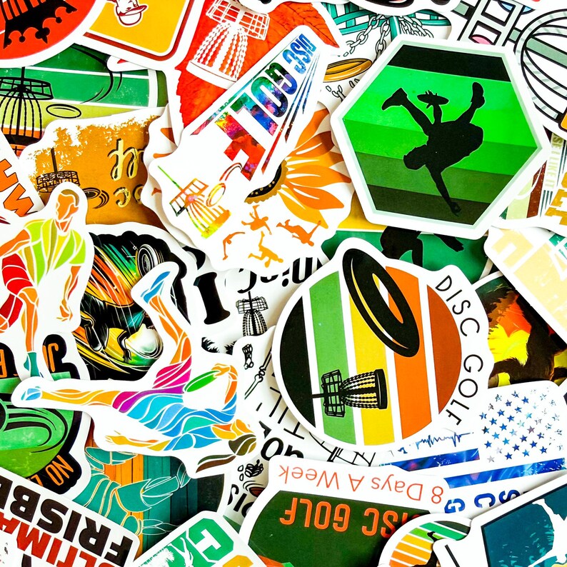 Pack of 50 Disc Golf Stickers, Frisbee Sport Stickers, Disc Golfer ...