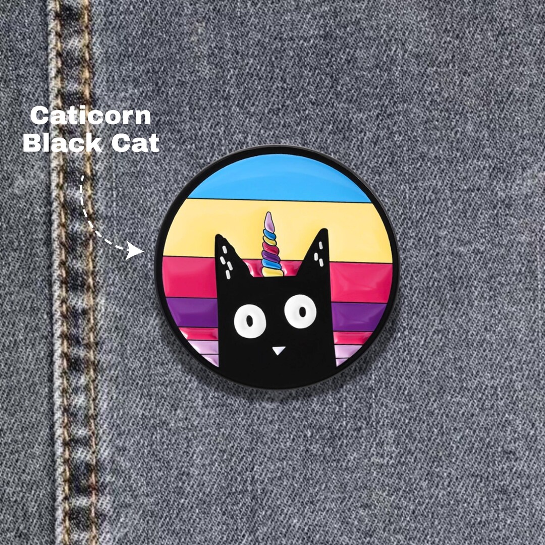 Caticorn Black Cat Enamel Pin – Cute Unicorn Cat Pins, Funny Rainbow ...