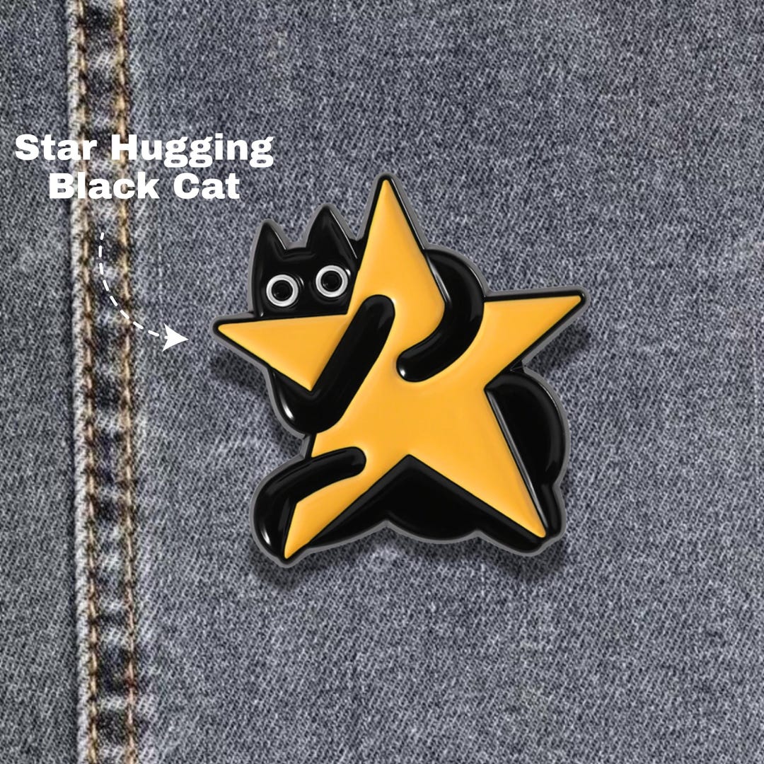 Hugging A Pin Star Hugging Black Cat Enamel Pin – Cute Star Cat Pins, Funny Cat Pins ...