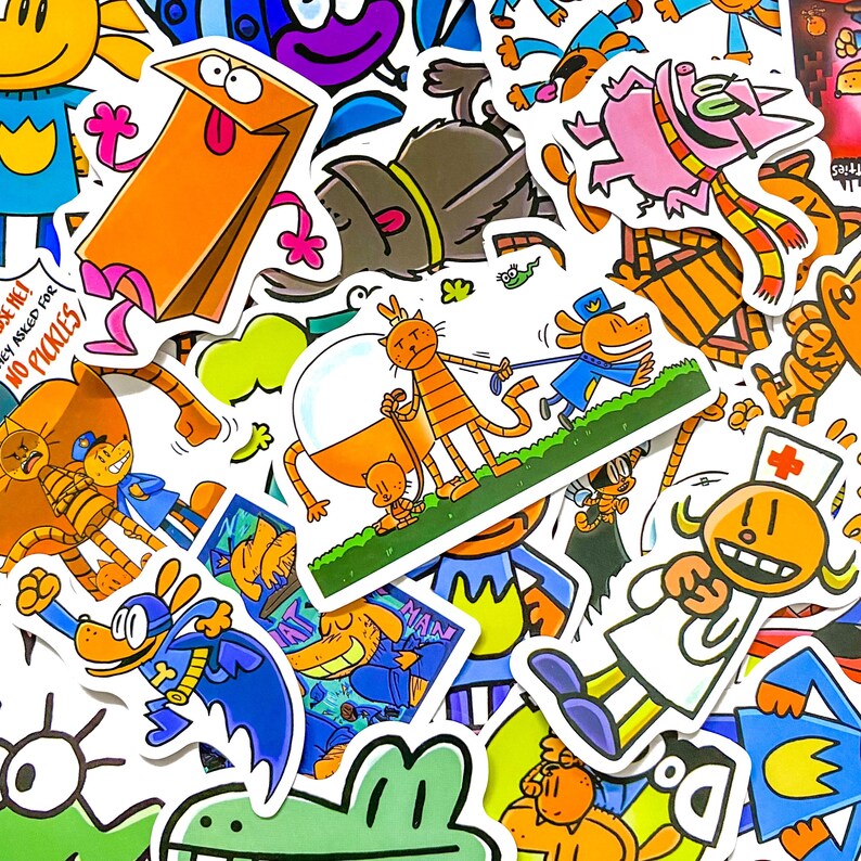 Pack of 50 Dog Man Comic Stickers, Funny Hero Stickers, Cartoon Book ...