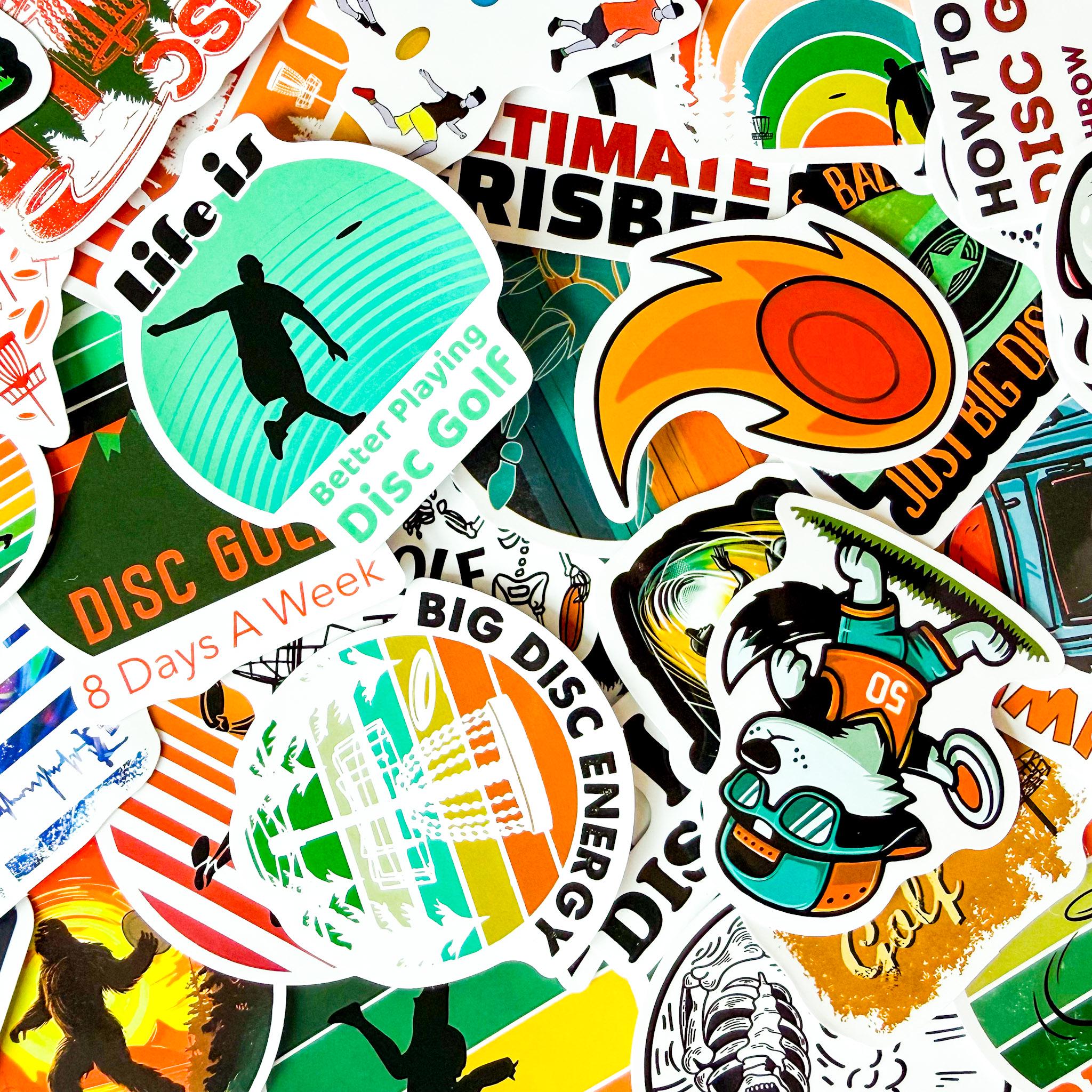 Pack of 50 Disc Golf Stickers, Frisbee Sport Stickers, Disc Golfer ...