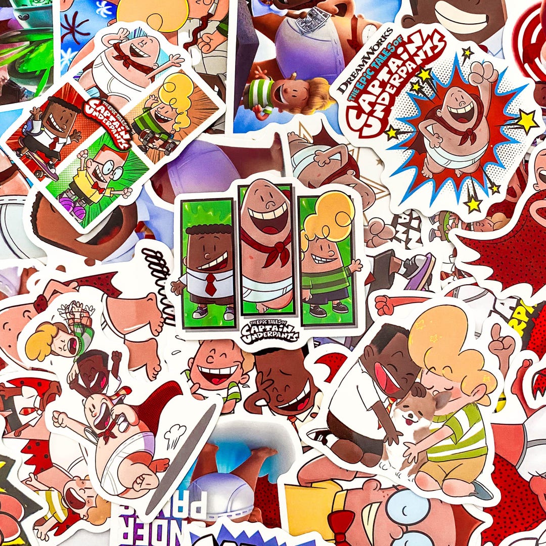 Pack of 50 Captain Underpants Stickers, Funny Kids Book Stickers ...