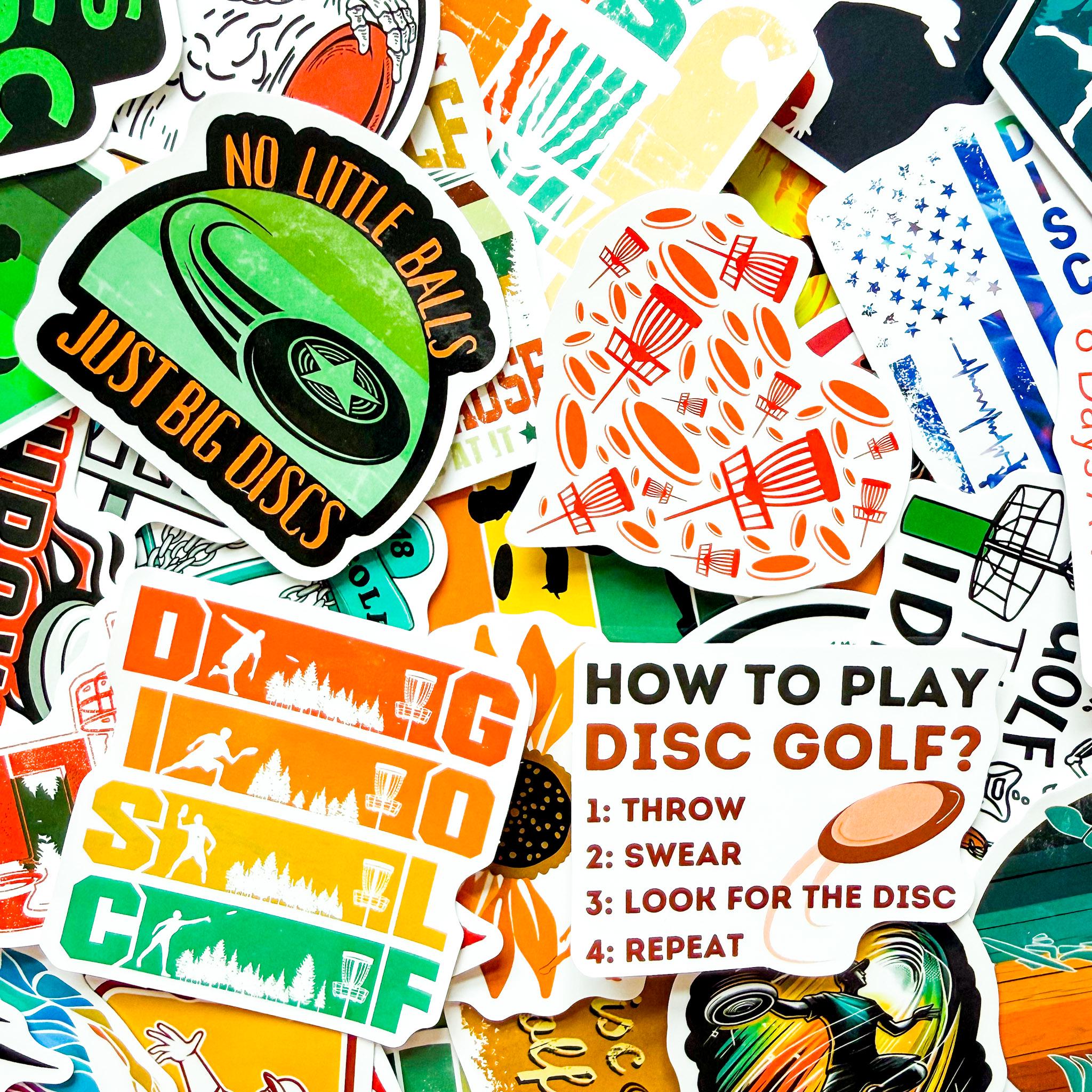 Pack of 50 Disc Golf Stickers, Frisbee Sport Stickers, Disc Golfer ...