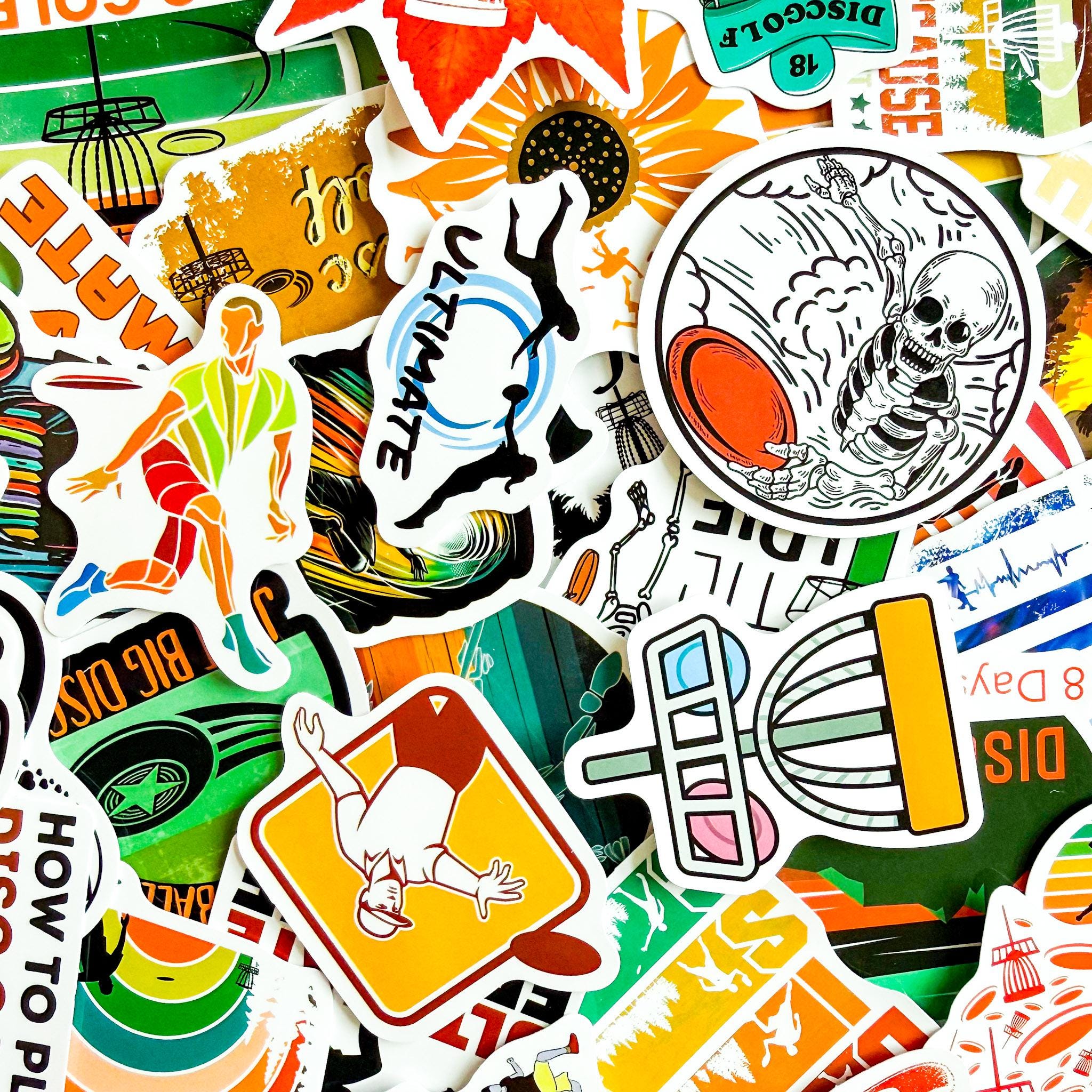 Pack of 50 Disc Golf Stickers, Frisbee Sport Stickers, Disc Golfer ...