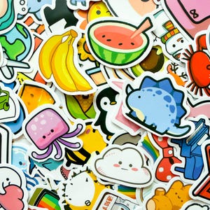 Pack of 50 Kawaii Object Stickers, Cute Everyday Item Stickers, Cartoon Sun Stickers, Colorful Stickers, Waterproof Stickers for Kids, Teens