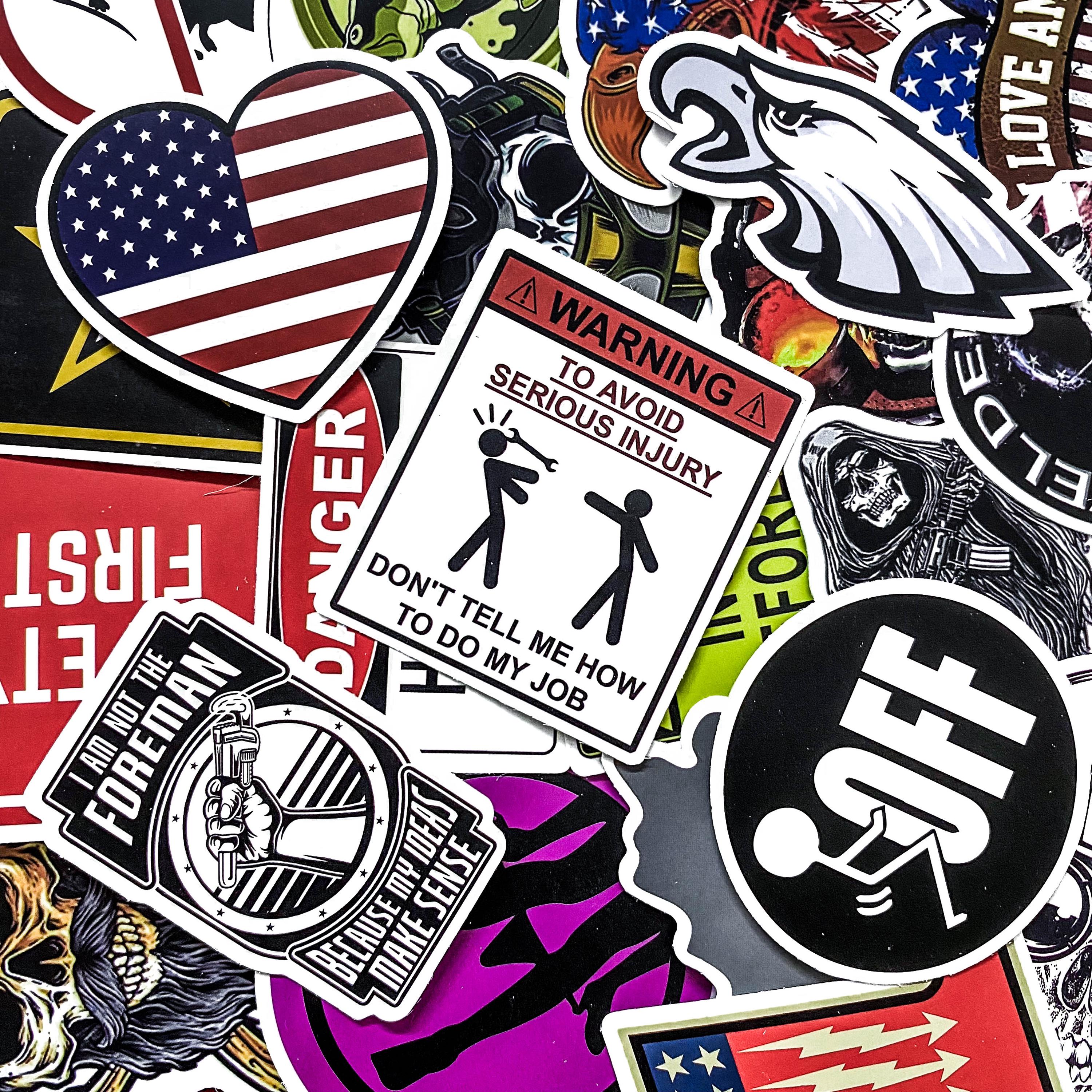 Pack of 50 Warning Sign Stickers, Danger Humor Stickers, Hard Hat ...