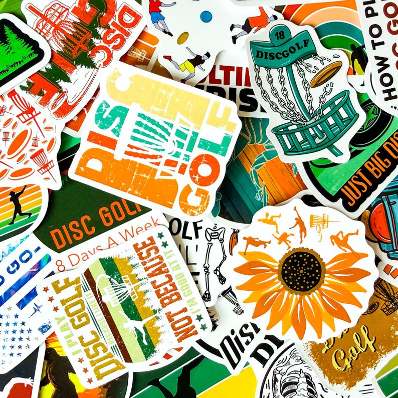 Pack of 50 Disc Golf Stickers, Frisbee Sport Stickers, Disc Golfer ...