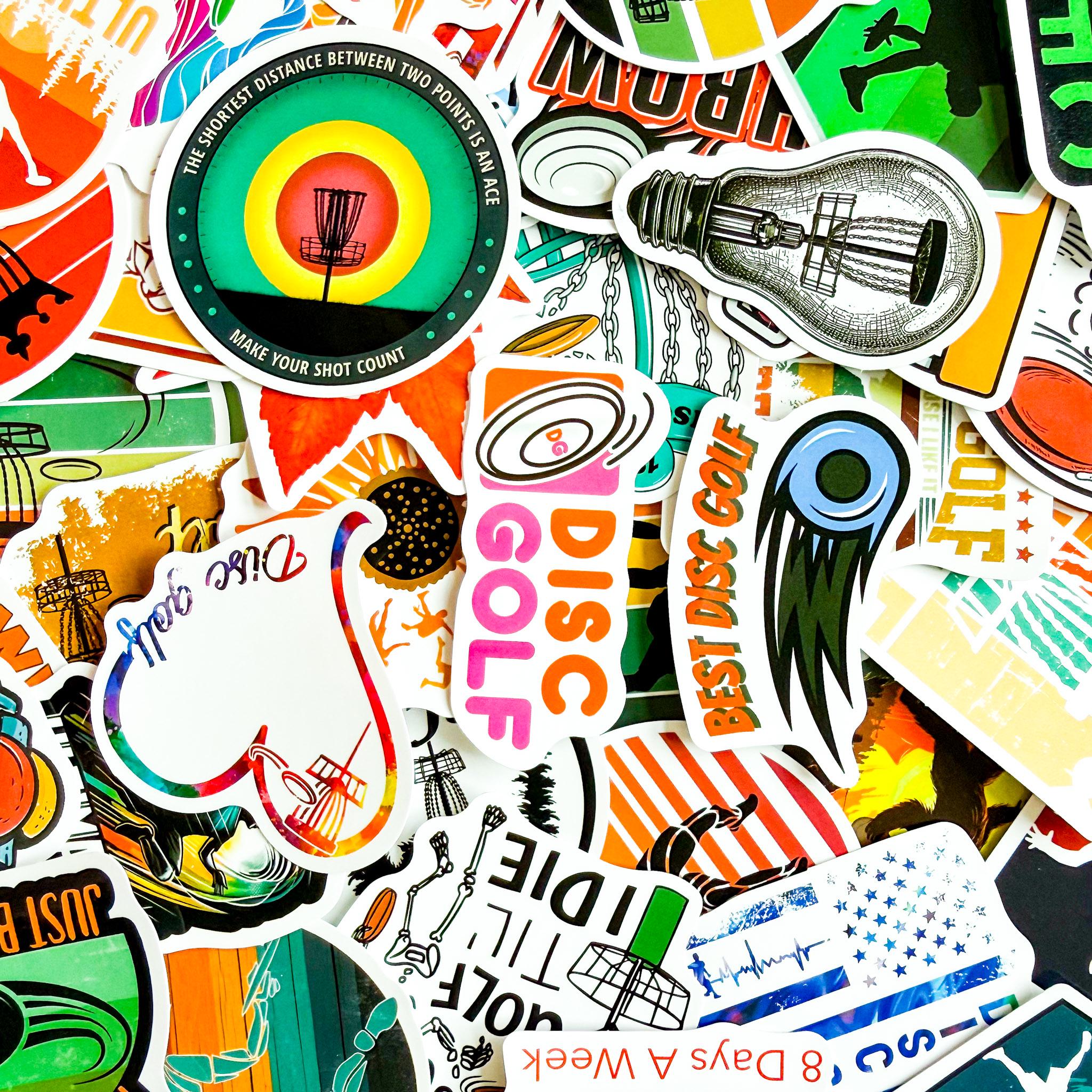 Pack of 50 Disc Golf Stickers, Frisbee Sport Stickers, Disc Golfer ...