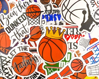 Pack of 50 Basketball Stickers, Hoop Sport Stickers, Fan Stickers, March Madness Stickers, Waterproof Stickers for Adults, Teens, Kids