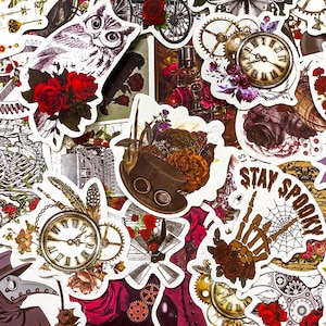 Pack of 50 Steampunk Stickers, Vintage Clock Stickers, Gothic Rose Art Stickers, Waterproof Stickers for Teens, Adults, Art Lovers