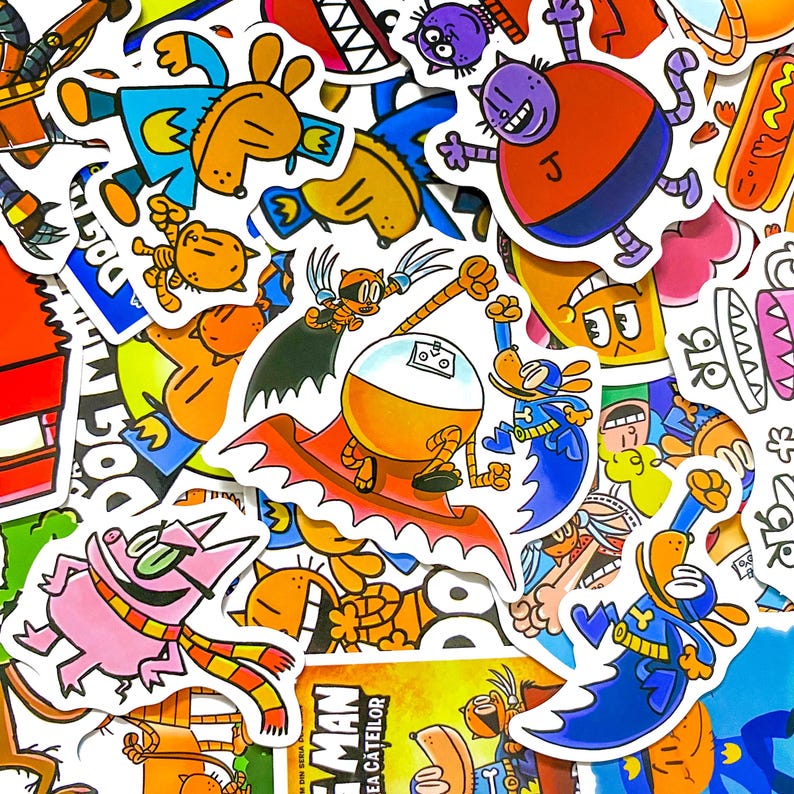Pack of 50 Dog Man Comic Stickers, Funny Hero Stickers, Cartoon Book ...