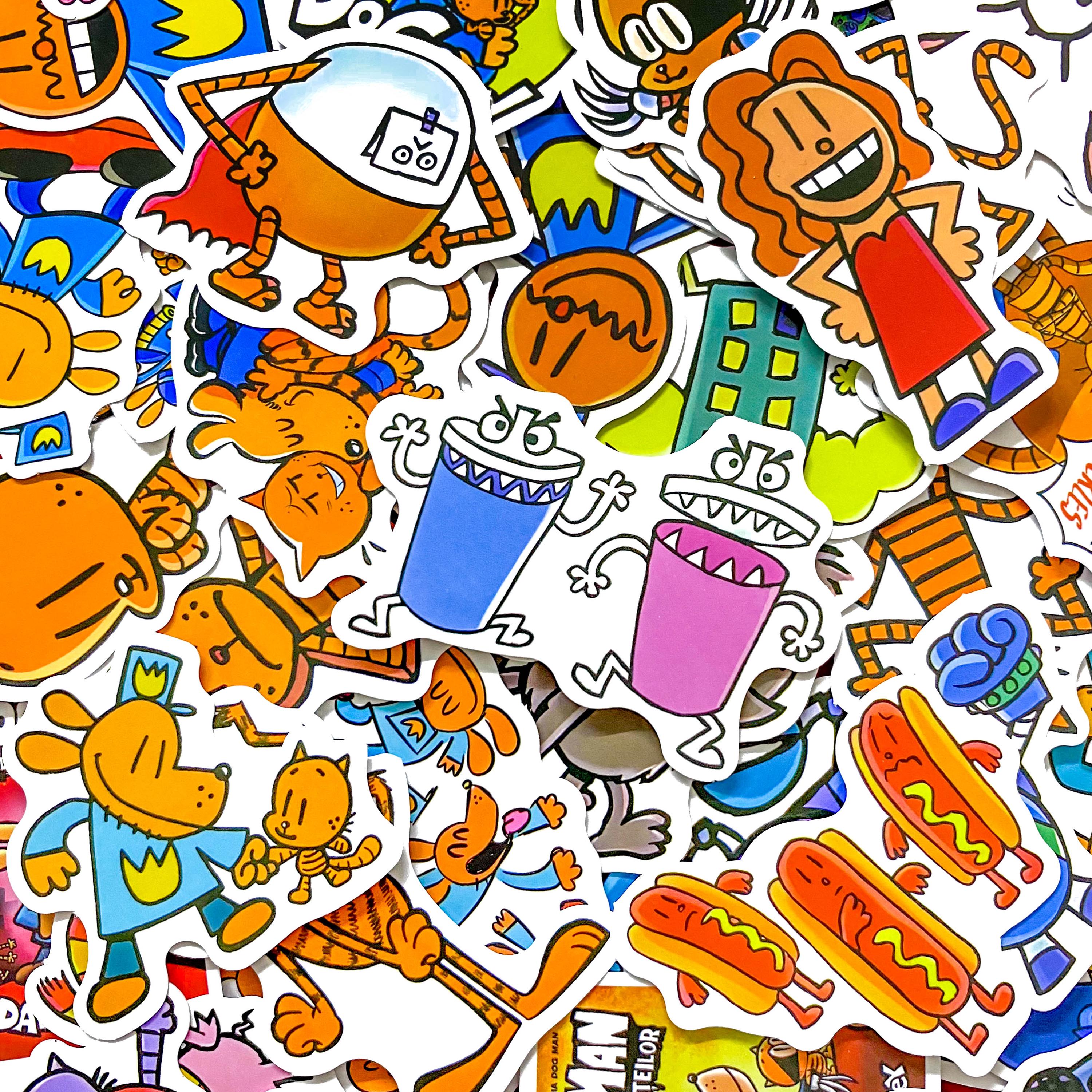 Pack of 50 Dog Man Comic Stickers, Funny Hero Stickers, Cartoon Book ...