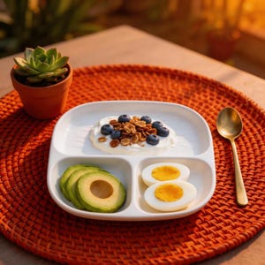 Prato dividido em cerâmica japonesa personalizável | Prato com 3 compartimentos para controle de porções, ideal para refeições individuais, café da manhã e dietas.