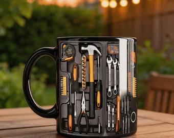 Aanpasbare Toolbox-koffiemok, realistische keramische beker met gereedschapprint, Vaderdagcadeau