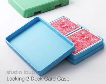 Étui à cartes verrouillable pour 2 jeux, imprimé en 3D | Boîte de rangement pour cartes à jouer, cadeau idéal pour les joueurs de cartes