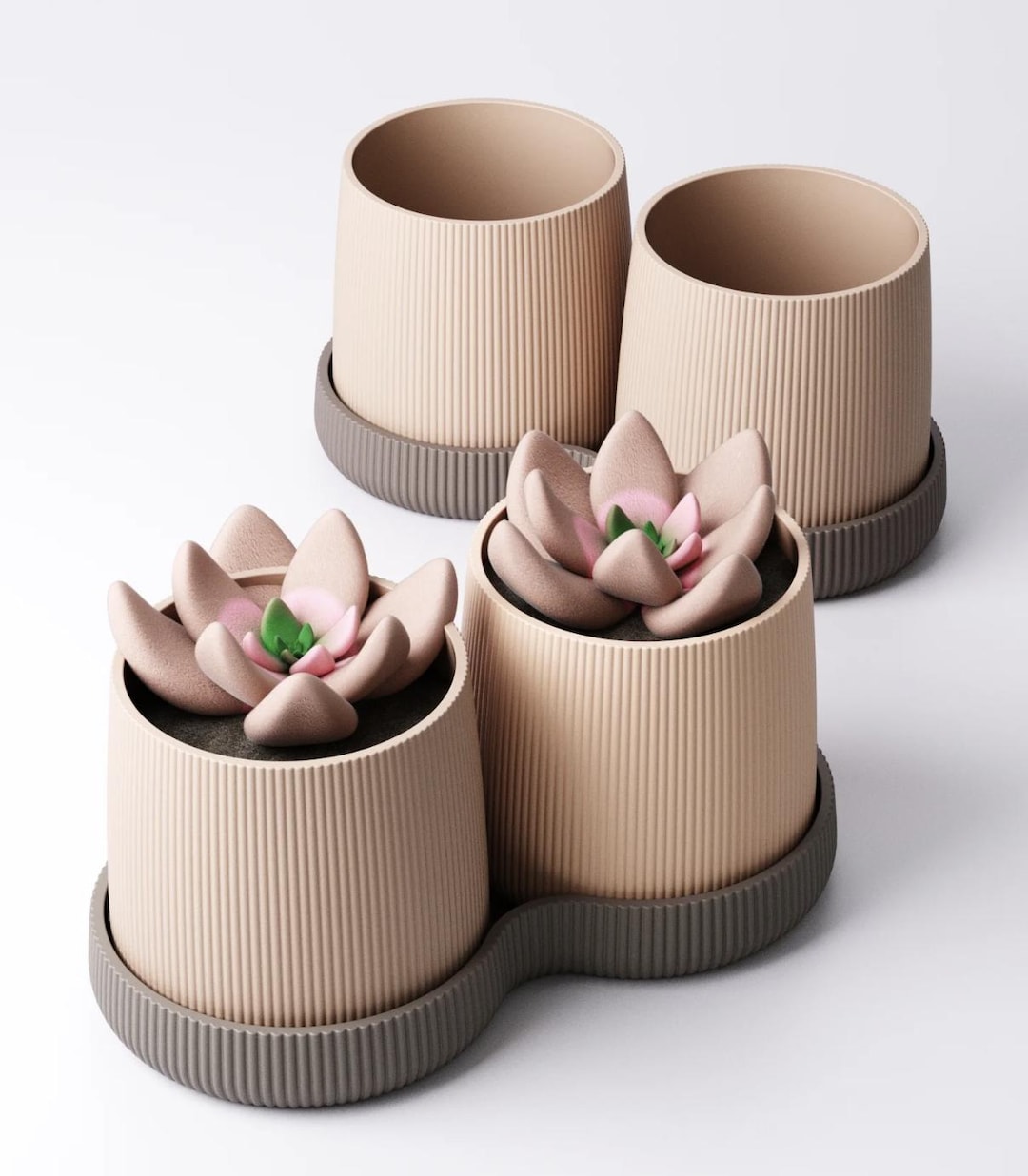 Geometric Duo Succulent Planter Set | 3D Printed Plant Pots With Drip ...