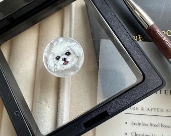 Custom Hand Painted Dog Portrait on Mother of Pearl, Miniature Pet Memorial Necklace, Pet Loss Gift for Dog Mom, Floating Display Keepsake