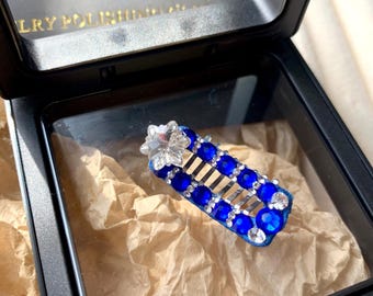 Personalized Royal Blue Star Dog Clip, Custom Name Pouch, Silk Wrapped Fur Safe Barrette, 5A CZ Jewelry for Shih Tzu Yorkie Gift