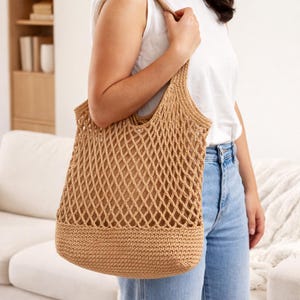 Crochet Market Bag Pattern PDF, Mesh Tote Bag Crochet Pattern, Boho Net Bag, Reusable Grocery Bag, Beginner Friendly Cotton Bag