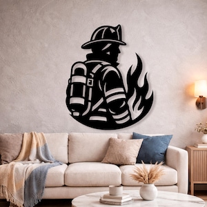 Decoración de pared metálica con temática de bomberos / Archivo de corte láser CNC