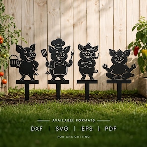 Pig Garden Stakes SVG Bundle, Garden Marker Signs, CNC Plasma Cut Files, dxf svg eps PDF