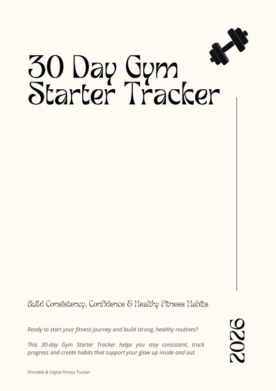 30 Day Gym Tracker | Workout Log, Habit Tracker, Fitness Journal (Digital Download)